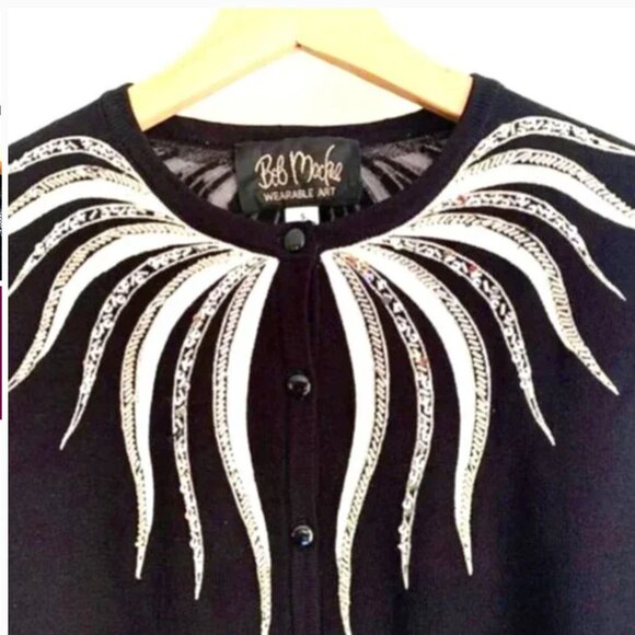 VINTAGE BOB MACKIE Embellished EmbroideredTop Sweater Cardigan Beaded - Picture 3 of 9